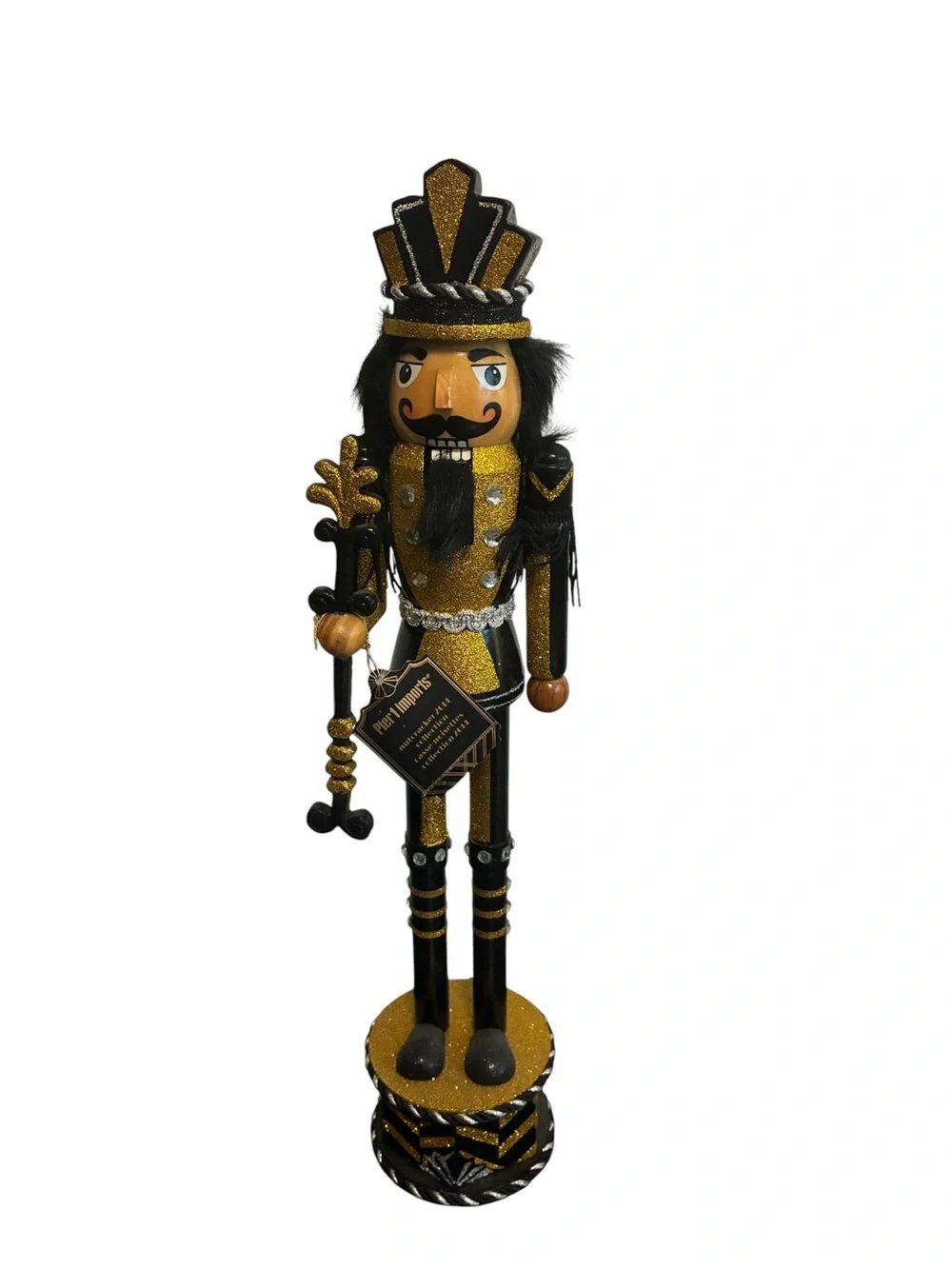 Pier 1 Imports Nutcracker 2014 Collectible Black Gold Glitter Wooden Soldier New